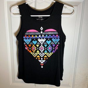 Justice black decorative colorful heart logo tank top 14/16